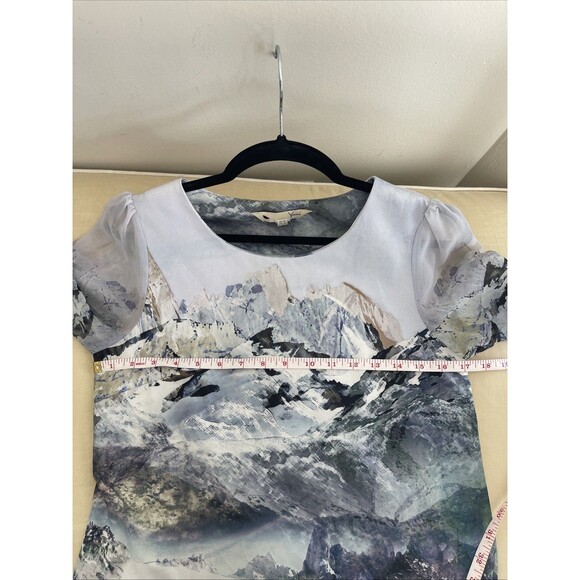 YUMI Mountain Print DRESS Sheer Sleeve Small - Picture 5 of 8